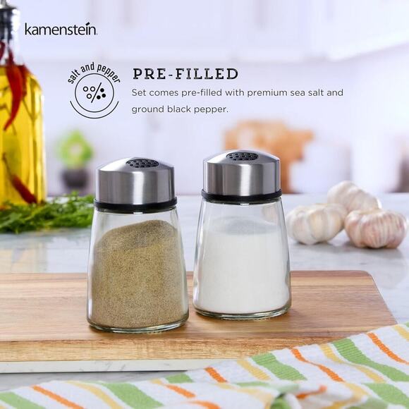 Kamenstein Salt and Pepper Filled Glass Shakers With Rotating Shifters New - Picture 5 of 11